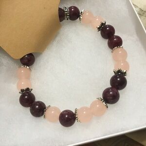 Garnet & Rose Quartz Natural Bead Stretch Bracelet